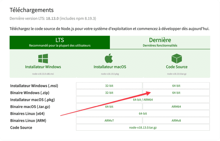 Télécharger le binaire pour Windows au format zip