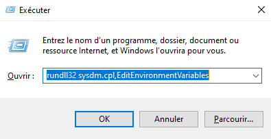 Ouvrir l'écran de modification des variables d'environnement